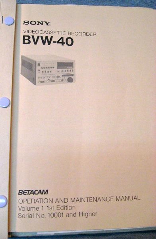 Image sur Sony BVW-40 Operation & Maintenance Manual Vol 1, 1st Ed.