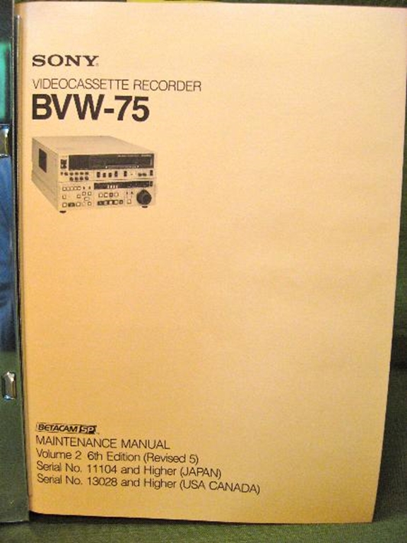 Afbeelding van Sony BVW-75 Maintenance Manual Volume 2 6th Edition (Revised 5)