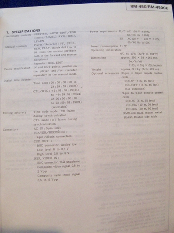 Afbeelding van Sony RM-450/RM-450CE Service Manual pn9-955-069-01
