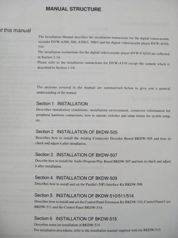 Image sur Sony DVW-A500/500/(A500/1)/(500/1)/A510/510/CA510 Installation Manual 1st Edition (Revised 5)