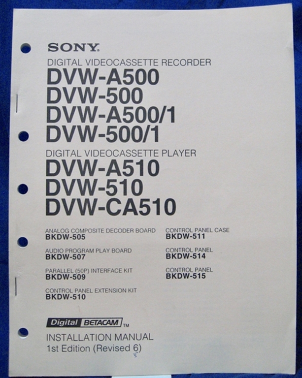 Image sur Sony DVW-A500/500/(A500/1)/(500/1)/A510/510/CA510 Installation Manual 1st Edition (Revised 6)